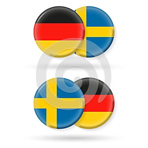 Germany and Sweden circle flags. 3d icon. Round German and Swedish national symbols. Vector