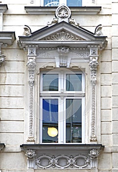 Germany Thuringen, decorated window of vintage building, lights on inside