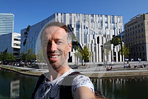 Germany tourist selfie in Dusseldorf photo