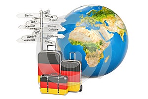 Germany travel concept. Suitcases with German flag, signpost and