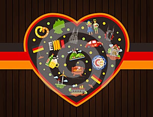 Germany travel heart postcard with famous German symbols