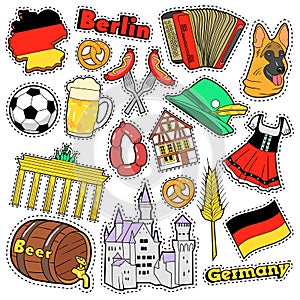 Germany Travel Scrapbook Stickers, Patches, Badges for Prints with Sausage, Flag, Architecture and German Elements