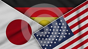 Germany United States of America Japan Flags Together Fabric Texture Illustration