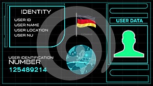 Germany user identification system animation video footage. User identity video template with tracking identification number