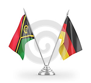 Germany and Vanuatu table flags isolated on white 3D rendering