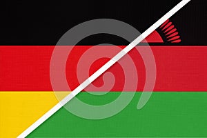 Germany vs Malawi, symbol of two national flags. Relationship between European and African countries