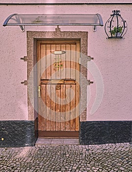 Germany, wooden door, contemporary elegant house entrance