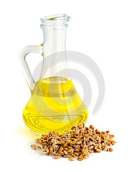 Germinated grains oil in a glass jug.