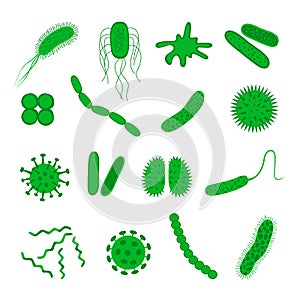 Germs and bacteria icons set isolated on white background.