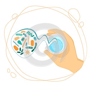 germs in a glass of dirty water, Safety of drinking water concept - vector illustration