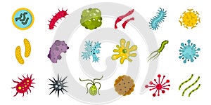 Germs icon set, flat style photo