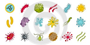 Germs icon set, flat style