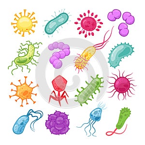 Germs set. Biology pandemic virus biological microbes amoeba epidemiology bacteria disease germ flu cell vector isolated