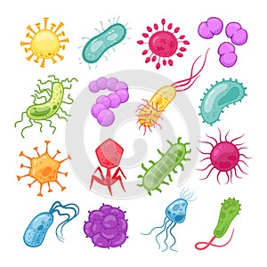 Germs set. Biology pandemic virus biological microbes amoeba epidemiology bacteria disease germ flu cell vector isolated photo