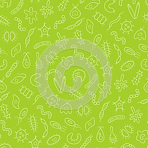 Germs, virus, bacterias and pathogen. Microbes and protozoa. Seamless vector pattern