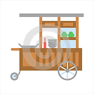 Gerobak nasi goreng abang-abang, warung penjual mie goreng and nasi mawut, fried rice food cart, flat vector illustration