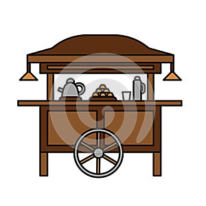 Gerobak rombong angkringan sederhana, gerobak dorong kayu, traditional food cart