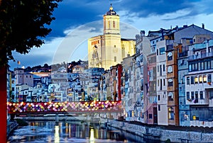 Gerona, Spain, Cathedral and Old-Town by night