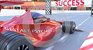 Gestalt psychology and success - pictured as word Gestalt psychology and a f1 car, to symbolize that Gestalt psychology can help