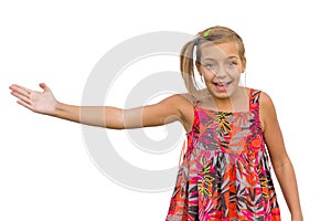 Gesticulating child girl excited expression photo