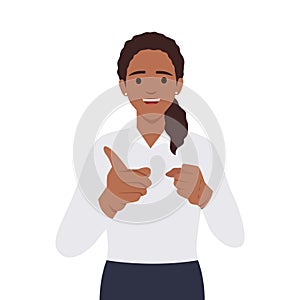Gesture business woman pointing finger at you