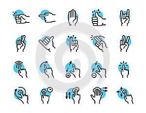 Gesture color linear icon set. Editable stroke.