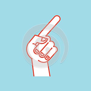 Gesture. Direction sign. Stylized hand with index finger up, thumb bent. Icon.