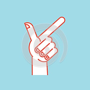 Gesture. Direction sign. Stylized hand with index and thumb fingers up. Icon.