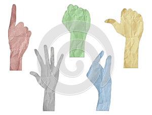 Gesture hands recycled paper craft stick