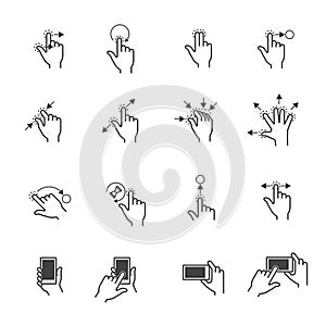 Gesture icons for touch devices. Line icon.