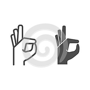 Gesture okay line and glyph icon. Ok hand gesture vector illustration isolated on white. Yes symbol outline style design