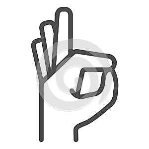 Gesture okay line icon. Ok hand gesture vector illustration isolated on white. Yes symbol outline style design, designed