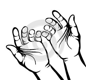 Gesture open palms. Two Hand gives or receives. Contour graphic