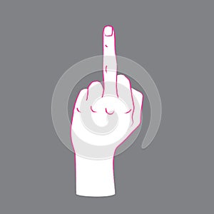 Gesture. Rude sign. Female hand with middle finger up.