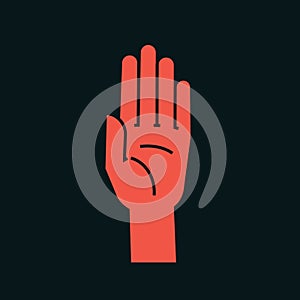 Gesture. Stop sign. Stylized hand with all fingers up and connected. Vector . Attention. Icon.