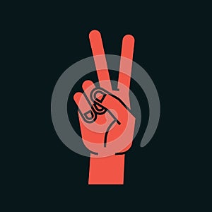 Gesture. Stylized hand in the form of V letter. Victory. Icon. Vector.