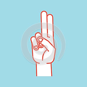 Gesture. Stylized hand with index and middle finger connect and up. Icon.