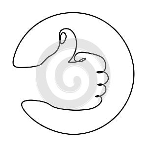 The gesture Thumb Up in circle. Sign good, emblem positive rating. Hand drawing in one continuous line style. Vector