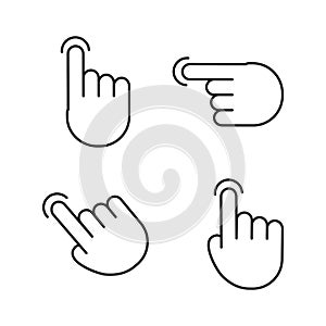 Gesture touch screen icons. Finger click, tap on button. Touchscreen technology. Vector