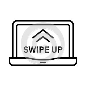 Gesture Up on Computer Touch Screen Line Icon. Swipe Up in Laptop Linear Pictogram. Move Touchscreen Technology Drag