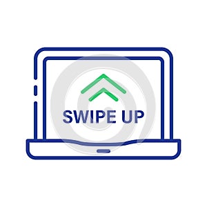 Gesture Up on Computer Touch Screen Line Icon. Swipe Up in Laptop Linear Pictogram. Move Touchscreen Technology Drag