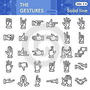 Gestures line icon set, Human hand signals symbols collection or sketches. Finger signs for web, linear style pictogram