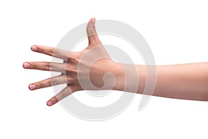 Gestures. One person& x27;s hand shows five fingers. Account concept 1,2,3,4,5