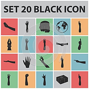 Gestures and their meaning black icons in set collection for design.Emotional part of communication vector symbol stock