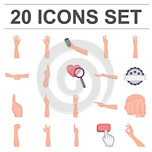 Gestures and their meaning cartoon icons in set collection for design.Emotional part of communication vector symbol