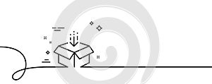 Get box line icon. Open delivery parcel sign. Cargo package. Continuous line with curl. Vector