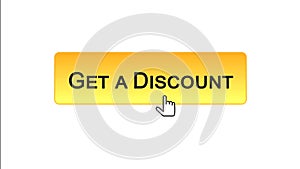 Get a discount web interface button clicked with mouse cursor, orange color