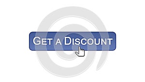 Get a discount web interface button clicked with mouse cursor, violet color