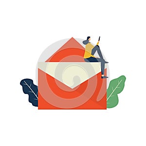 Get email concept, woman reading a email