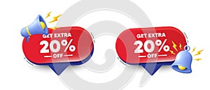 Get Extra 20 percent off Sale. Discount offer sign. Red speech bubbles. Vector